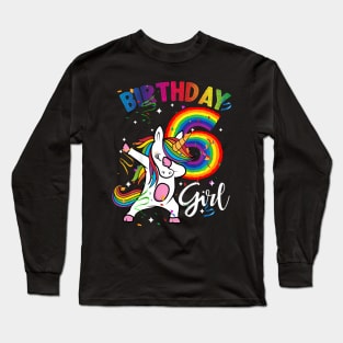 Kids Dabbing Unicorn 6 Year Old 6Th Birthday Party Girl Long Sleeve T-Shirt